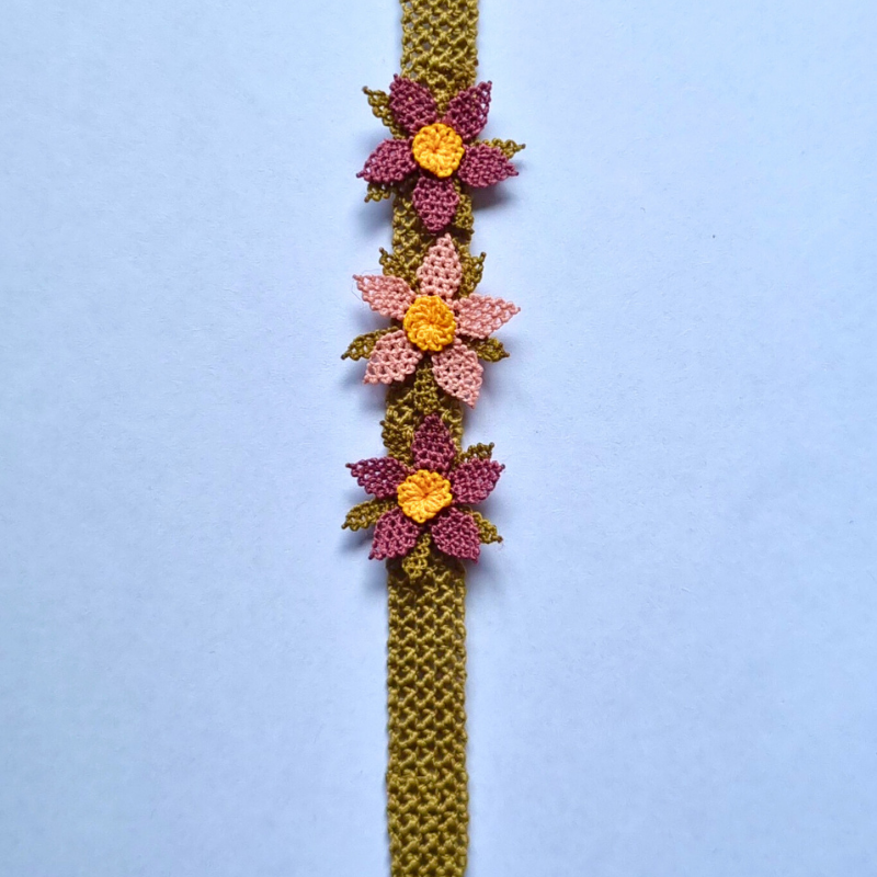 Handmade Needle Lace Floral Bracelet – Pink & Purple & Cream