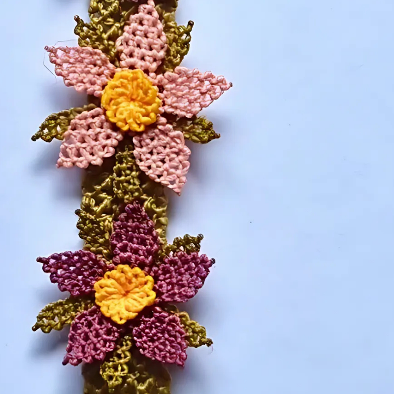 Handmade Needle Lace Floral Bracelet – Pink & Purple & Cream