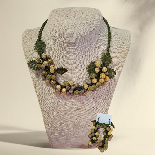 Handmade Beaded Grape Bunch Necklace and Earring Set