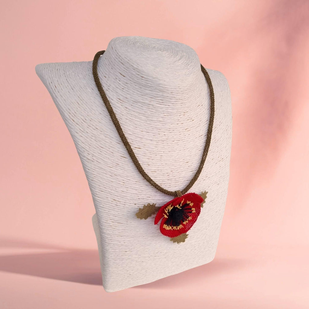 Handmade Red Floral Necklace – Turkish Oya Crochet – Artificial Silk Jewelry – Lightweight – Unique Gift for Her