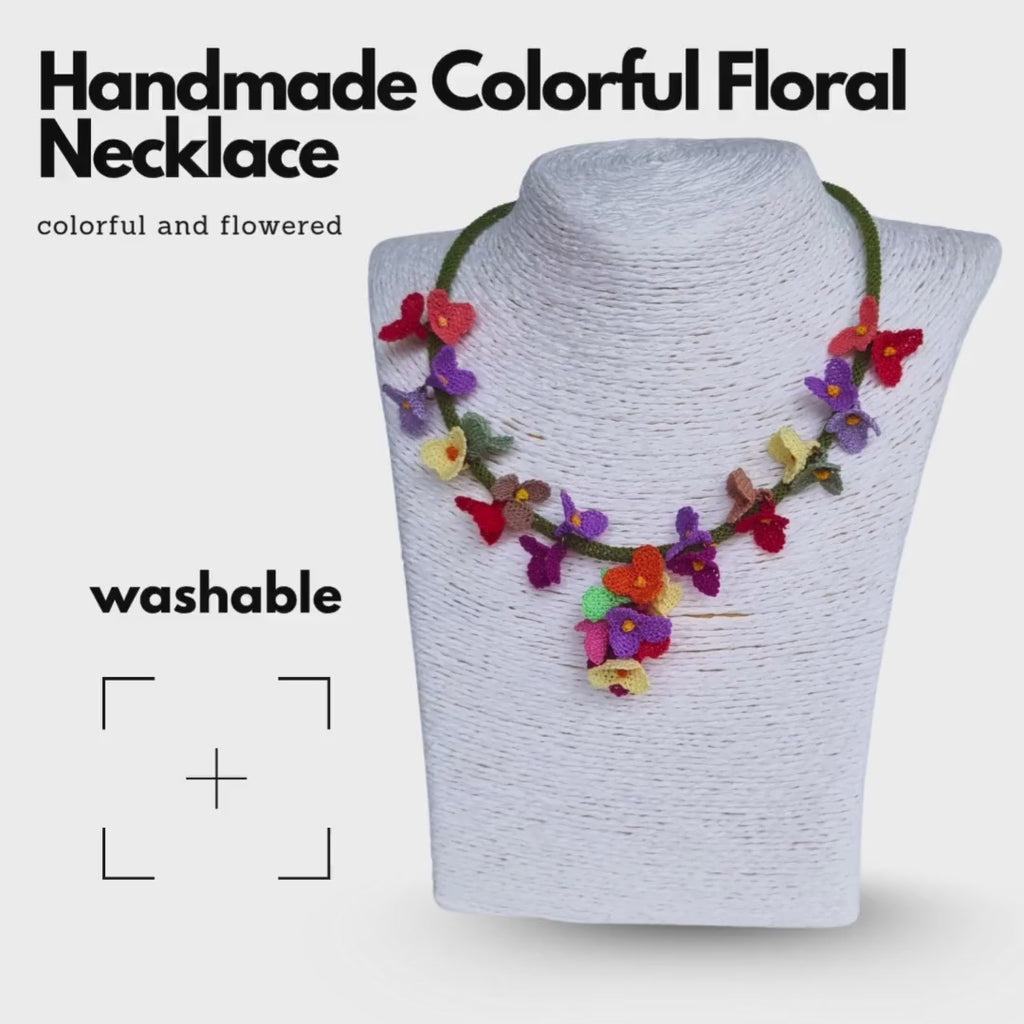 Colorful Bloom Necklace – Handmade Turkish Oya Crochet Jewelry – Botanical Beauty – Gift for Her